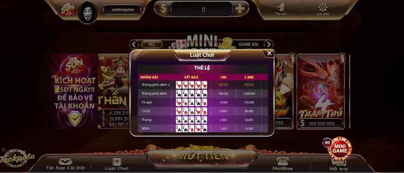 Cách chơi mini poker quan trọng là phải đặt cược, chọn vào mục quay 