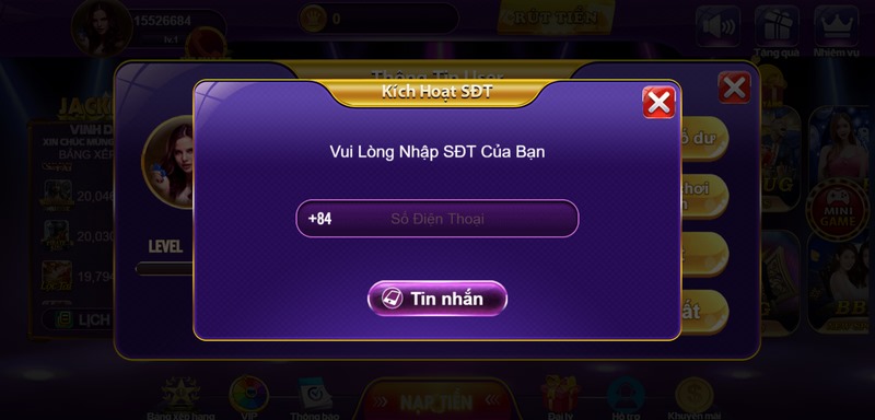 Đăng ký 68 game bài cần cung cấp số điện thoại để nhận thông tin và bảo mật