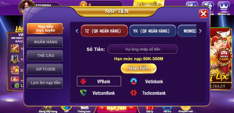 Nạp tiền 68 game bài trực tuyến đơn giản với 3 bước